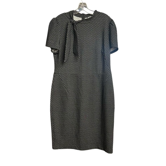 London Style Geometric Print Sheath Dress Size 16 Black White Neck Tie Detail - Picture 12 of 13